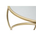 Art deco kovový zlatý geometrický příruční stolek Kelly v kulatém tvaru s vrchní deskou se zrcadlem 61 cm