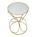 Art deco kovový zlatý geometrický příruční stolek Kelly s vrchní deskou se zrcadlem v kulatém tvaru 53 cm
