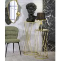 Art deco šestiúlohníkový set dvou příručních stolků Hexan s nohou s pruty do X s vrchní deskou s šedým zrcadlem 100 cm
