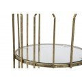 Art Deco příruční stolek Celestia s kovovou konstrukcí a skleněnými deskami ve zlaté barvě a geometrickým designem 71 cm