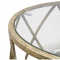 Art Deco příruční stolek Celestia s kovovou konstrukcí a skleněnými deskami ve zlaté barvě a geometrickým designem 71 cm