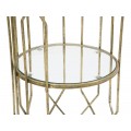 Art Deco příruční stolek Celestia s kovovou konstrukcí a skleněnými deskami ve zlaté barvě a geometrickým designem 71 cm