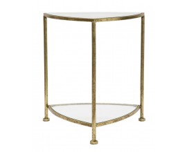 Art deco příruční stolek Vesper se zlatou kovovou konstrukcí a trojúhelníkovou skleněnou policí 50 cm
