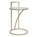 Glamour příruční stolek Amadora se zlatou kovovou konstrukcí s obloukovým designem a mléčnou skleněnou deskou 61 cm