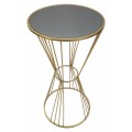 Art deco kulatý kovový zlatý příruční stolek Samer s nohou ve tvaru přesýpacích hodin s vrchní černou skleněnou deskou 100 cm