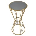 Art deco kulatý kovový zlatý příruční stolek Samer s nohou ve tvaru přesýpacích hodin s vrchní skleněnou černou deskou 80 cm