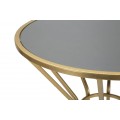 Art deco kulatý zlatý kovový příruční stolek Melinda s nohou s tyčemi a vrchní skleněnou lesklou deskou 100 cm