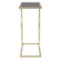 Art deco obd&eacute;ln&iacute;kov&yacute; zlat&yacute; kovov&yacute; př&iacute;ručn&iacute; stolek Magnus s geometrickou nohou a skleněnou průhlednou černou deskou 60 cm