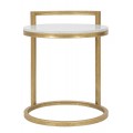Designový glamour bílý příruční stolek Aurelia kulatého tvaru s mramorovým vzorem se zlatou konstrukcí 50 cm