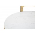 Designový glamour bílý příruční stolek Aurelia kulatého tvaru s mramorovým vzorem se zlatou konstrukcí 50 cm