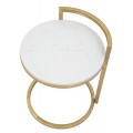 Designový glamour bílý příruční stolek Aurelia kulatého tvaru s mramorovým vzorem se zlatou konstrukcí 50 cm