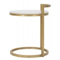 Designový glamour bílý příruční stolek Aurelia kulatého tvaru s mramorovým vzorem se zlatou konstrukcí 50 cm