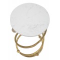 Designový glamour kulatý bílý příruční stolek Vortex s mramorovým designem se spirálovou zlatou konstrukcí 47 cm