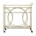Art deco kovový zrcadlový obdélníkový třípatrový servírovací vozík Nazar na kolečkách se zlatou konstrukcí 80 cm