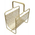 Glamour stojan na časopisy Isolde se zlatým kovovým rámem a geometrickým vzorem 44 cm