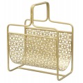 Glamour stojan na časopisy Isolde se zlatým kovovým rámem a geometrickým vzorem 44 cm