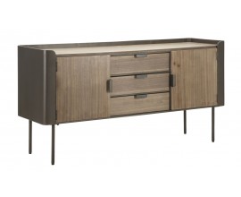 Industri&aacute;ln&iacute; obd&eacute;ln&iacute;kov&yacute; dvoudveřov&yacute; hněd&yacute; př&iacute;born&iacute;k Lavient z masivu s kovovou konstrukc&iacute; a třemi z&aacute;suvkami 145 cm