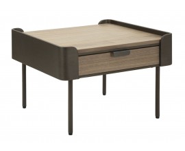 Industri&aacute;ln&iacute; čtvercov&yacute; hněd&yacute; masivn&iacute; konferenčn&iacute; stolek Lavient s kovovou konstrukc&iacute; s obl&yacute;mi rohy a dvěma &scaron;upl&iacute;ky 60 cm