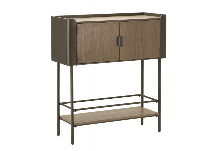 Industri&aacute;ln&iacute; dvoudveřov&aacute; obd&eacute;ln&iacute;kov&aacute; hněd&aacute; barov&aacute; skř&iacute;ňka Lavient s kovovou konstrukc&iacute; s obl&yacute;mi rohy a poličkou 110 cm