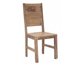 Masivn&iacute; modern&iacute; j&iacute;deln&iacute; židle Cubilio z hněd&eacute;ho ak&aacute;ciov&eacute;ho dřeva s mozaikov&yacute;m opěradlem a robustn&iacute;mi nožičkami 100 cm