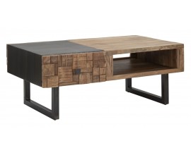 Masivn&iacute; modern&iacute; konferenčn&iacute; stolek Cubilio z hněd&eacute;ho ak&aacute;ciov&eacute;ho dřeva s obd&eacute;ln&iacute;kov&yacute;m tvarem a &uacute;ložn&yacute;m prostorem 110 cm