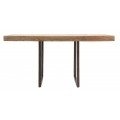 Masivn&iacute; modern&iacute; j&iacute;deln&iacute; stůl Cubilio z hněd&eacute;ho ak&aacute;ciov&eacute;ho dřeva se vzorovanou mozaikou a čern&yacute;mi nožičkami z kovu 80-160 cm