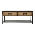 Industri&aacute;ln&iacute; obd&eacute;ln&iacute;kov&yacute; kovov&yacute; čern&yacute; TV stolek Herringbone s &uacute;ložn&yacute;m prostorem s hněd&yacute;m vypl&eacute;tan&yacute;m vzorem ryb&iacute; kosti 95 cm