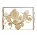 Designový glamour zlatý konzolový stolek Floral s obdélníkovou zrcadlovou deskou a kovovou podstavou s florálním zdobením 114 cm