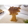 Designový etno hnědý masivní asymetrický příruční stolek Root z teakového dřeva 60 cm