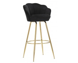 Art deco čern&aacute; barov&aacute; židle Florencie s tvarovan&yacute;m opěradlem a zlat&yacute;mi kovov&yacute;mi nožičkami 110 cm