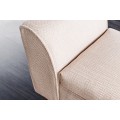 Designová art deco lavice Karen s béžovým čalouněním a hnědým dřevěnýma nohama se zlatými detaily 90 cm