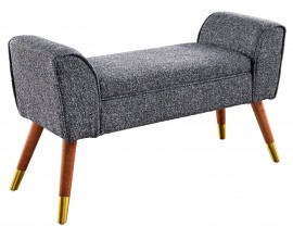Designová moderní čalouněná lavice Karen s bočními opěrkami a textilním potahem v černošedé barvě s hnědýma nohama 90 cm