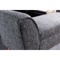 Designová moderní čalouněná lavice Karen s bočními opěrkami a textilním potahem v černošedé barvě s hnědýma nohama 90 cm
