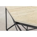 Moderní osmiúhelníkový travertinový béžový konferenční stůl Adamantino s černou nohu s diamantovým vzorem 70 cm