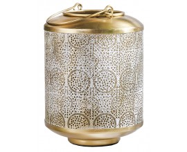 Designový orientální kulatý svícen Sahar z kovu ve zlaté barvě s patinou s perforovaným vzorem 25 cm