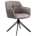 Designová jídelní otočná židle Lion s opěrkami na ruce s prošívaným vzorem v hnědo šedé kůži s černou podstavou 82 cm