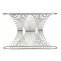 Designový art deco oválný konzolový stolek Fascinio se stříbrnou geometrickou podstavou a bílou mramorovou deskou 120 cm