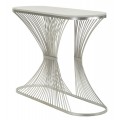 Designový art deco oválný konzolový stolek Fascinio se stříbrnou geometrickou podstavou a bílou mramorovou deskou 120 cm