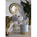 Art deco sada toaletního stolku a taburetky Glamia Tapisé s nebově modrým sametovým potahem a zlatými podstavami 52 cm