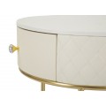 Art deco krémový toaletní stolek s taburetkou Glamia Tapisé s mramorovou deskou a koženým potahem se zlatými detaily 52 cm