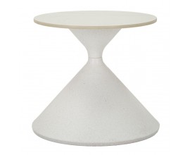 Designový příruční stolek Edal v minimalistickém nádechu s mramorovým vzhledem z keramiky v bílo šedé barvě s nohou v kuželovém tvaru přesýpacích hodin
