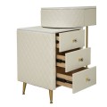 Glamour toaletn&iacute; sestava Glamia Tapise s diamantov&yacute;m vzorem a b&iacute;lou mramorovou deskou s kr&eacute;mov&yacute;m kožen&yacute;m čalouněn&iacute;m 120 cm