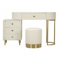 Glamour toaletní sestava Glamia Tapise s diamantovým vzorem a bílou mramorovou deskou s krémovým koženým čalouněním 120 cm