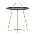 Art deco kulatý kovový zelený příruční stolek Mistic se zlatými lesklými oblými nožičkami 59 cm