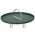 Art deco kulatý kovový zelený příruční stolek Mistic se zlatými lesklými oblými nožičkami 59 cm