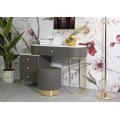 Glamour toaletn&iacute; sestava Glamia Tapis&eacute; s čalouněn&iacute;m z hnědo&scaron;ed&eacute; ekokůže s diamantov&yacute;m vzorem a b&iacute;lou mramorovou deskou 120 cm