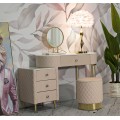 Glamour ov&aacute;ln&aacute; toaletn&iacute; sestava Glamia Tapis&eacute; s růžov&yacute;m kožen&yacute;m čalouněn&iacute;m s diamantov&yacute;m pro&scaron;&iacute;v&aacute;n&iacute;m a mramorovou deskou 120 cm