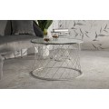Art deco sada kulatých stříbrných příručních stolků Deli se strukturovanou deskou a nohou s diamantovým vzorem 70 cm