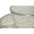 Art deco sada kulatých stříbrných příručních stolků Deli se strukturovanou deskou a nohou s diamantovým vzorem 70 cm