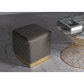 Art deco čtvercov&aacute; čalouněn&aacute; pro&scaron;&iacute;van&aacute; hněd&aacute; kožen&aacute; taburetka Glamia Tapis&eacute; v hněd&eacute; barvě s diamantov&yacute;m vzorem 38 cm